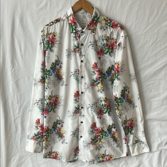 HAUPT Germany Men’s Cotton Floral Button Up Long Sleeve Shirt Size XL 17 1/2 - Picture 2 of 16